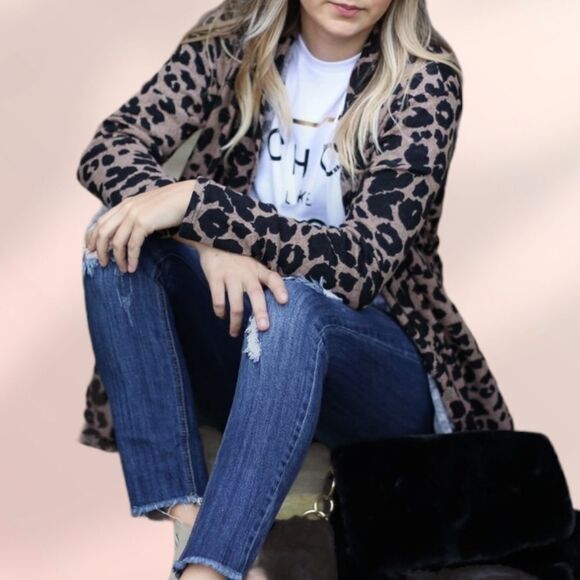 ENK APPAREL The Leopard Drape Cardigan M - Picture 1 of 7